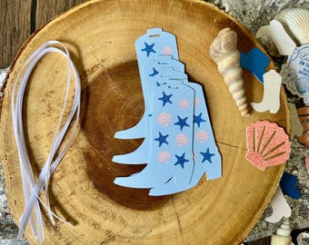Etiqueta de regalo de botas vaqueras costeras (6 unidades) / Último brindis en la despedida de soltera en la costa / Decoración costera para despedidas de soltera / Decoración para brindis en la costa / Etiqueta de regalo costera
