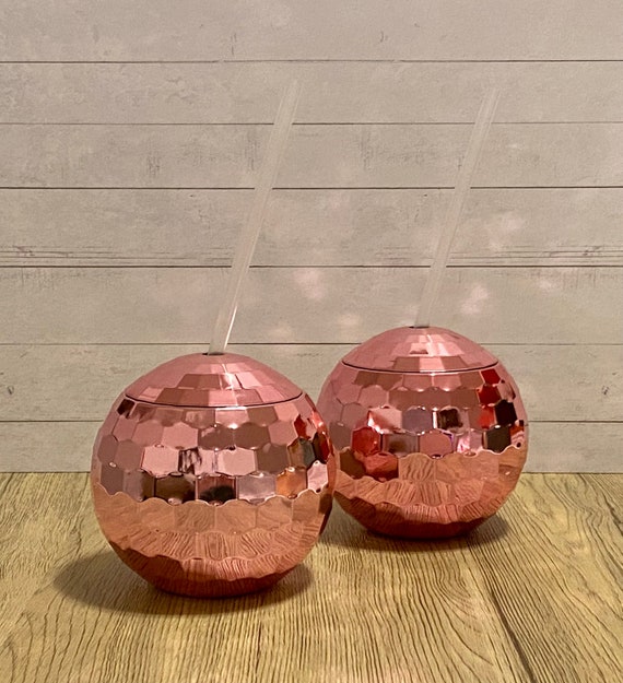 Pink Disco Ball Ball Cup with Straw
