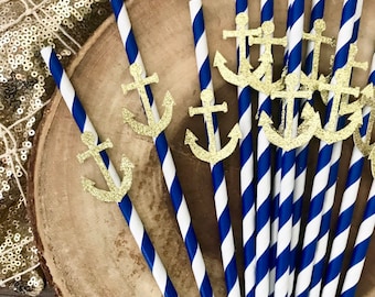 Anchor Straws (Qty. 12)| Nauti Bride | Nautical Bachelorette| Nauti Bride Decor| Let's Get Nauti| Anchor First Birthday| Anchor Decor