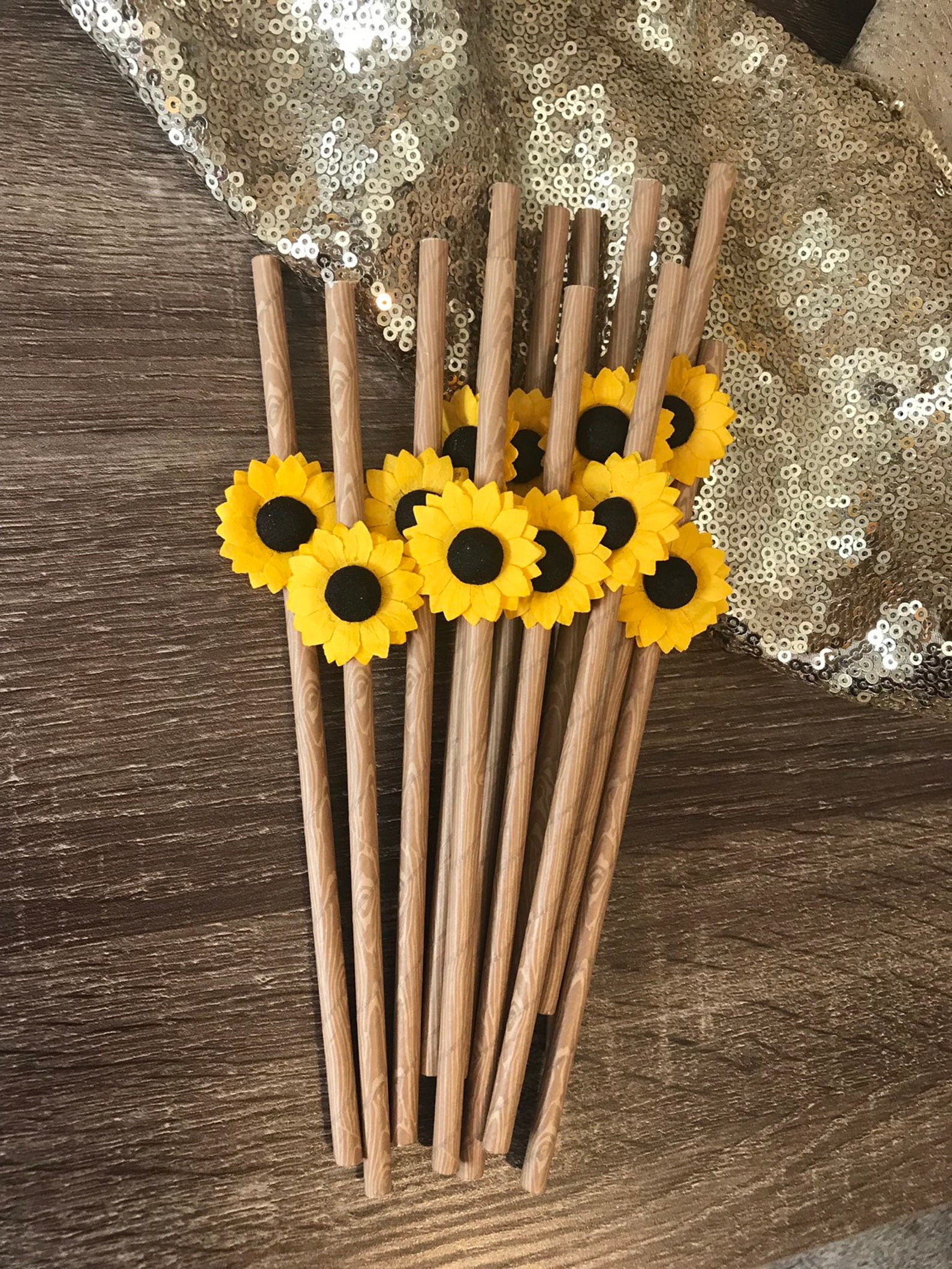 Sunflower Straws qty. 12 Woodgrain Straws Sunflower Bridal Etsy