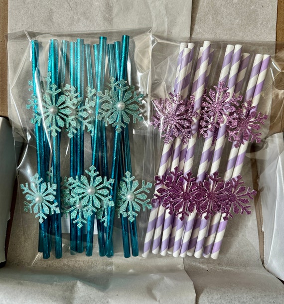 Little Snowflake Straws  Teal Winter ONEderland Party Straws