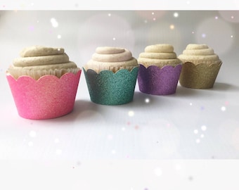 Glitter Cupcake Wrappers| Cupcake Sleeves| Sparkle Cupcake Wrappers| Pastel Glitter Cupcake Holders| Unicorn Party Decor| Pastel Party Decor