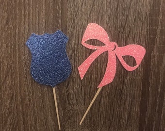 Badges or Bows Gender Reveal (Qty. 6)| Badges or Bows Cupcake Toppers| Gender Reveal Party| Police Gender Reveal| Bow Gender Reveal