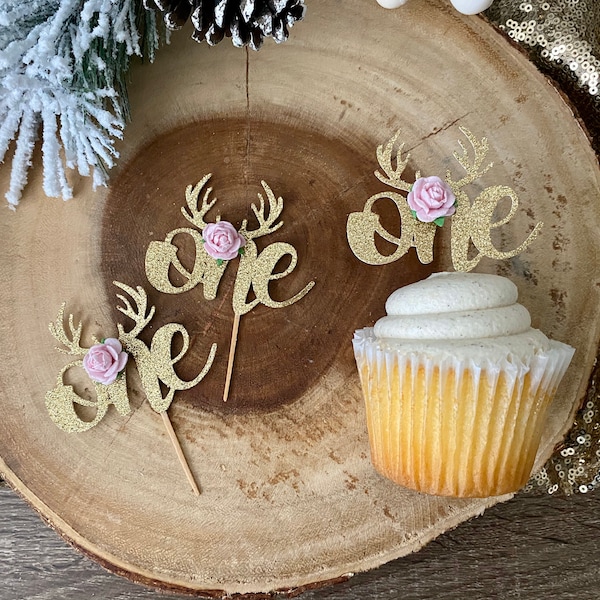 One Cupcake Toppers (Qty. 6)| Deer Toppers| Deer First Birthday| Deer Birthday Party| Oh Deer Toppers| Deer Toppers| Deer Cupcake Picks