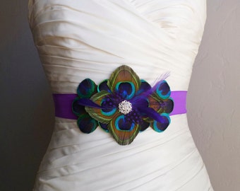 WINDSOR - Peacock Belt Bridal Sash in Peacock and Purple