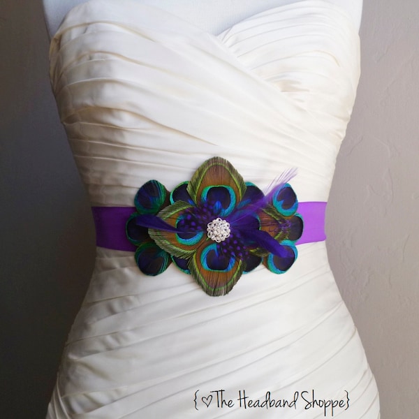 WINDSOR - Peacock Belt Bridal Sash in Peacock and Purple