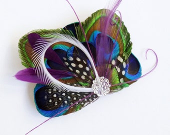 ATLANTIS in Purple - Fantastical Peacock Feather Bridesmaids Fascinator Hairclip - Made to Order
