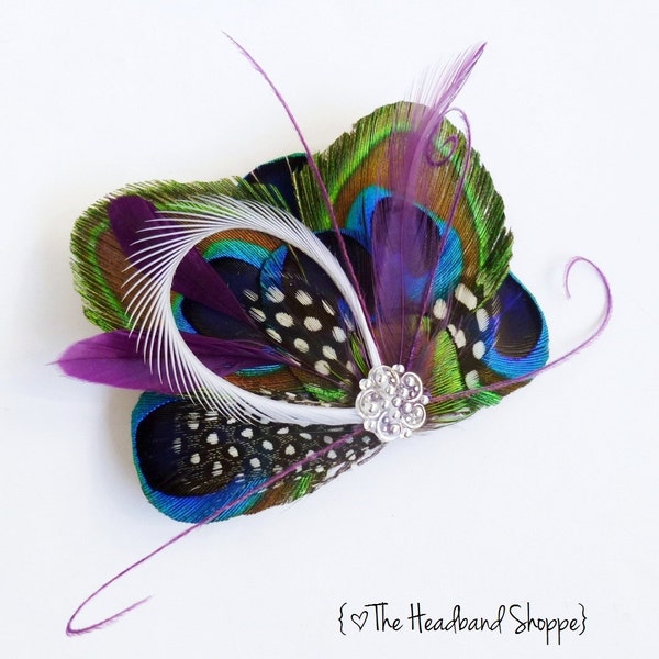 ATLANTIS in Purple - Fantastical Peacock Feather Bridesmaids Fascinator Hairclip - Made to Order