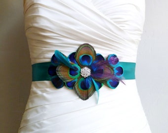 WINDSOR - Peacock Belt Bridal Sash in Teal Blue Turquoise and Purple