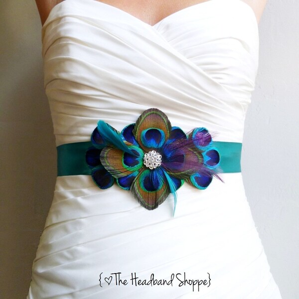 WINDSOR - Peacock Belt Bridal Sash in Teal Blue Turquoise and Purple