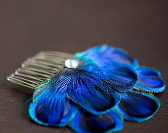 CARLY COMB - Peacock Feather Comb Fascinator Wedding Hair Accessory - Made to Order