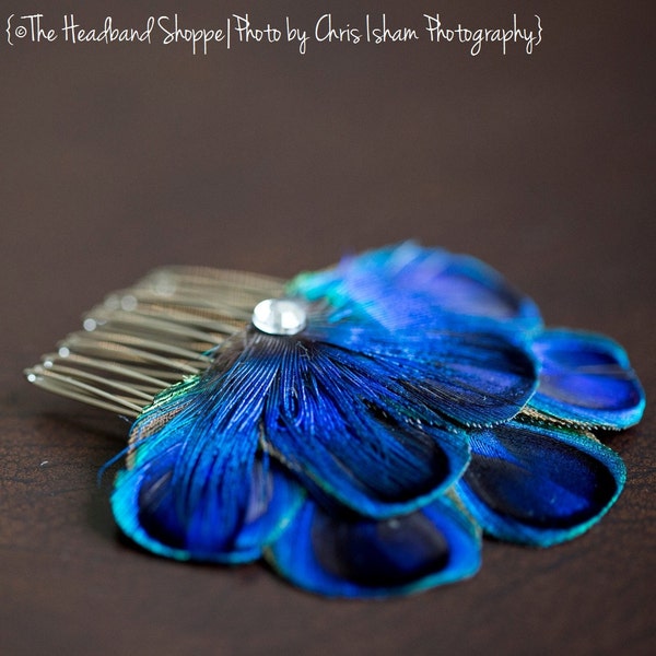 CARLY COMB - Peacock Feather Comb Fascinator Wedding Hair Accessory - Made to Order