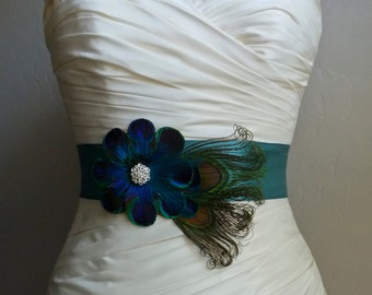 MILAN - Peacock Belt Bridal Sash in Cobalt Blue and Teal