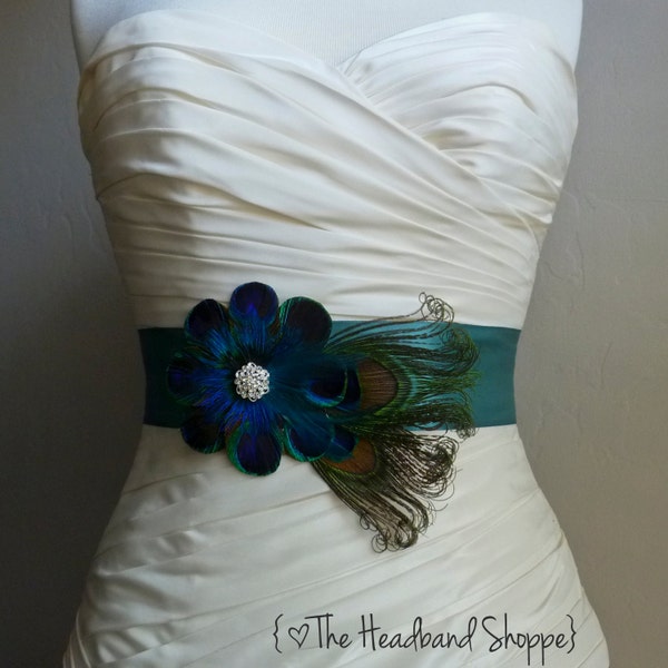 MILAN - Peacock Belt Bridal Sash in Cobalt Blue and Teal