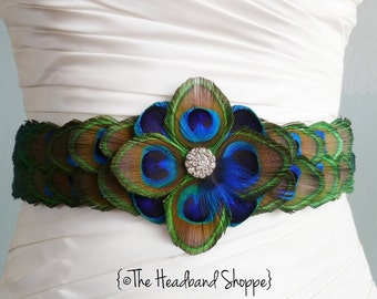 WINDSOR - Peacock Belt Bridal Sash Made from 48 peacock feathers