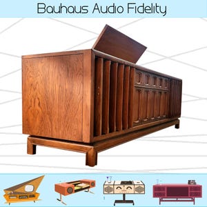 MCM Vintage Music Radio Vinyl Record Player Console "The Fort Worth" 1969 Packard Bell "Louvers" Bluetooth refurbished modernized