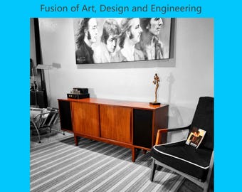 1962 Telefunken Danish Mid Century Modern Record Player Stereo Console, Storage, Modernized, Bluetooth