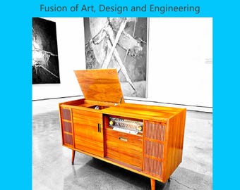 1964 Loewe Opta Germany Record Player Stereo Console and bar, Modernized, Bluetooth