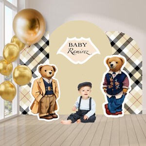 Centro de mesa de aniversário com recorte de urso Polo Ralph Lauren, conjunto moderno de aniversário Polo para crianças, faixa de aniversário, cenário de aniversário