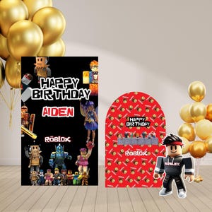 Cenário de aniversário Roblox, Aniversário Roblox, Festa de jogo, Aniversário de meninos Roblox, Aniversário de videogame, Cartões de aniversário Roblox