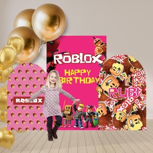 Fondo de cumpleaños de Roblox para niñas, cumpleaños de Roblox para niñas, fiesta de juegos, cumpleaños de niños de Roblox, cumpleaños de videojuegos, cartulinas de cumpleaños de Roblox