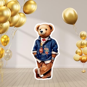 Simpatico orsetto Polo Ralph Lauren, centrotavola da ritagliare per compleanno, elegante set per compleanno Polo per bambini, striscione per compleanno, sfondo per compleanno