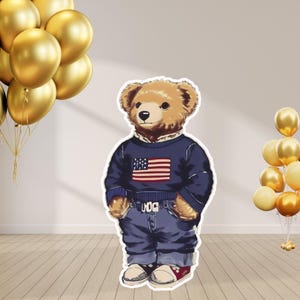 Simpatico orsetto Polo Ralph Lauren, centrotavola da ritagliare per compleanno, elegante set per compleanno Polo per bambini, striscione per compleanno, sfondo per compleanno