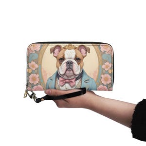 Carteira Bulldog Dog Couro Vegano Carteira Bonita Carteira de Couro Vegano Carteira Feminina com Zíper Carteira Bonita com Vários Bolsos Ideia Única para Presente