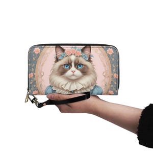 Carteira Ragdoll Cat Couro Vegano Carteira Bonita Carteira de Couro Vegano Carteira Feminina com Zíper e Vários Bolsos Ideia Única para Presente