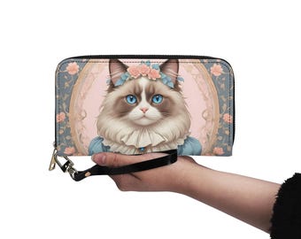 Ragdoll Cat Wallet Vegan Leather Cute Wallet Vegan Leather Wallet Zip Around Women Wallet Cute Multi Pocket Unique Gift Idea