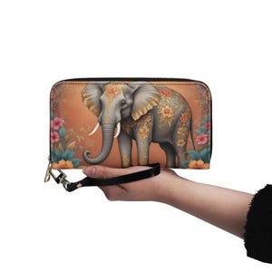 Elefant verziert Brieftasche Vegan Leder Niedliche Brieftasche Vegan Leder Brieftasche Zip Rund Frauen Brieftasche Niedliche Multi Pocket Einzigartige Geschenkidee