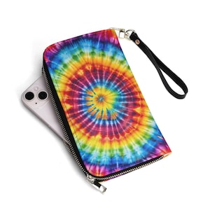 Regenbogen Tie Dye PU-Leder Geldbörse - Buntes Boho Accessoire