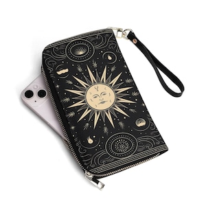 Vintage Astrologie Leder Geldbörse - Sonne und Mond Design