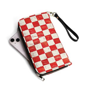 Portefeuille en cuir PU à carreaux rouges - Élégant et fonctionnel