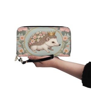 Igel Kunst Brieftasche Vegan Leder Niedliche Brieftasche Vegan Leder Brieftasche Zip Rund Frauen Brieftasche Niedliche Multi Pocket Einzigartige Geschenkidee