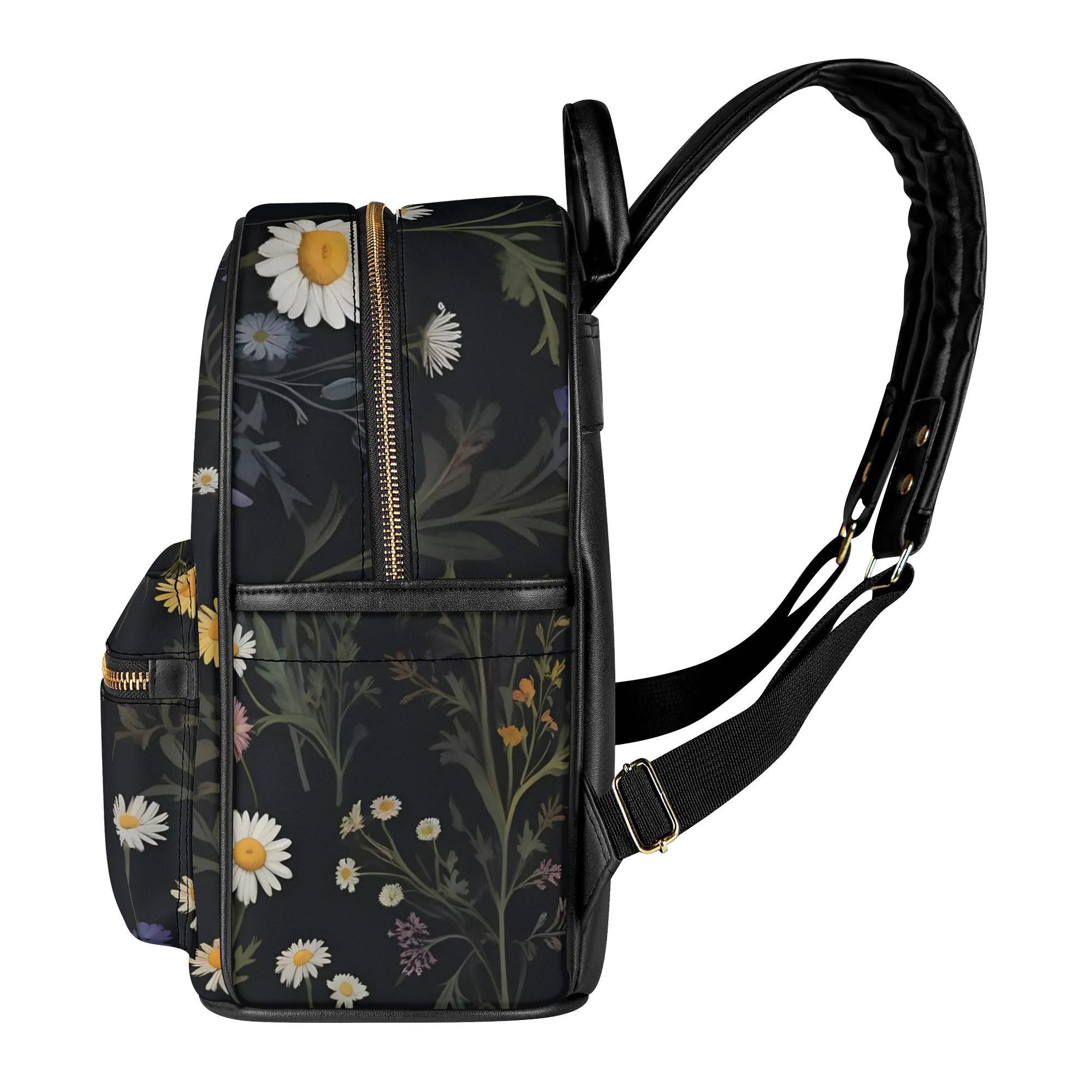 Black Floral Vegan Leather Boho Cottagecore Backpack with Coin Purse Dark Academia Floral Backpack: Vegan Leather Cottagecore Bag  main image 2