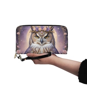 Carteira de coruja de luxo, couro vegano, carteira fofa, carteira de couro vegano, zíper, carteira feminina, fofa, com vários bolsos, ideia de presente única