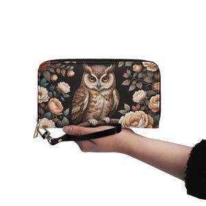 Carteira Dark Owl Couro Vegano Carteira Bonita Carteira de Couro Vegano Carteira Feminina com Zíper Carteira Bonita com Vários Bolsos Ideia Única para Presente