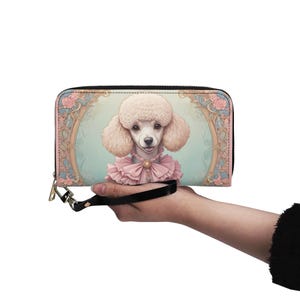 Portefeuille pour chien caniche en cuir végétalien Portefeuille en cuir végétalien avec fermeture éclair pour femme Portefeuille mignon avec plusieurs poches, idée cadeau unique