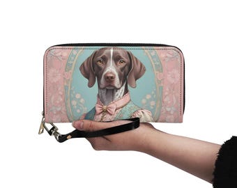 Carteira Pointer Alemão de Pelo Curto Carteira de Cachorro Fofa Carteira de Couro Vegano Carteira Feminina com Zíper Multibolso Ideia Única para Presente