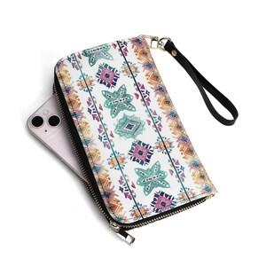 Cartera étnica azteca de cuero sintético: única, elegante y hecha a mano
