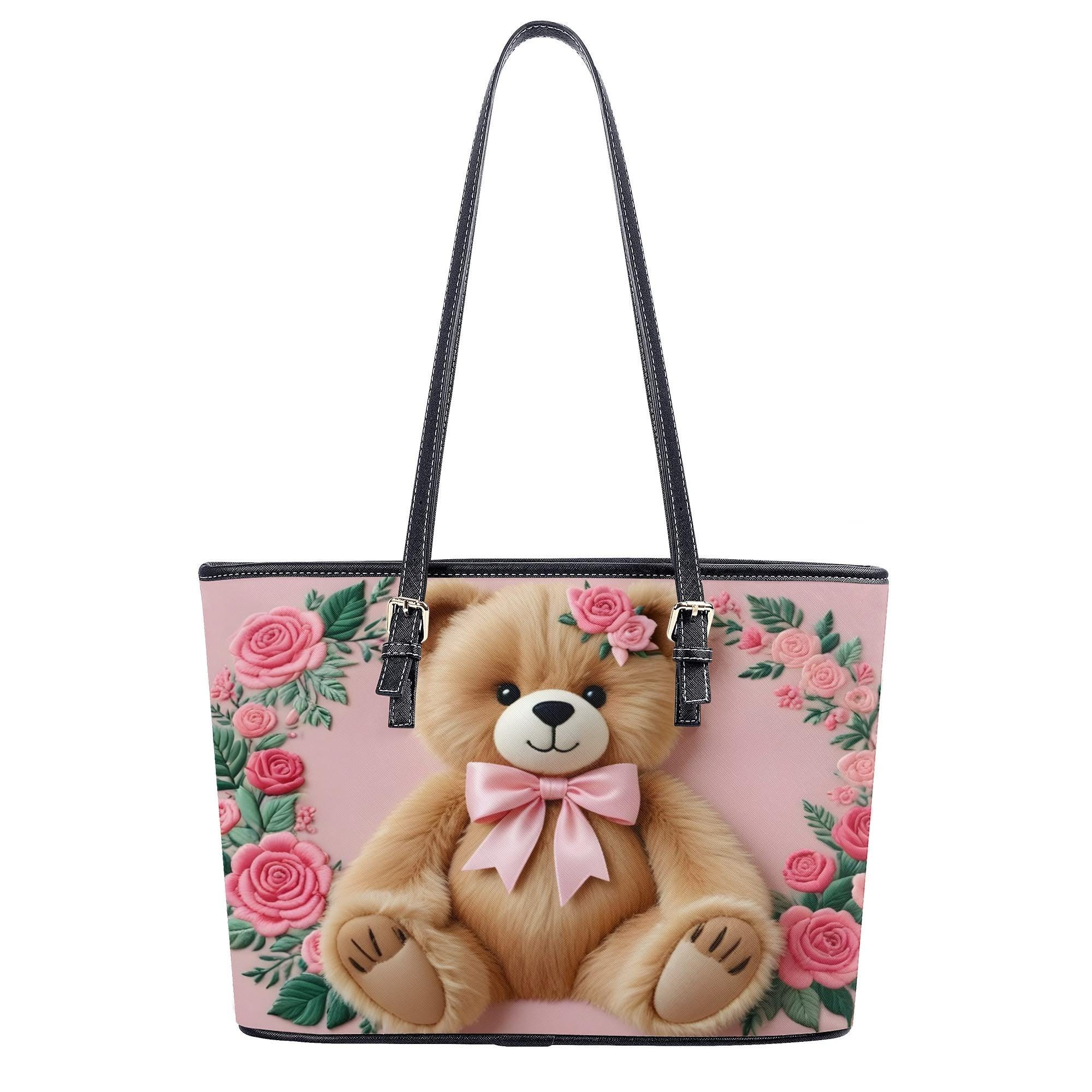 9805 Backpack PU Leather Tote Handbag Shoulder Bag with Cute Bear Charm Bear backpack MINNY with heart charm – Adelle Latvia main image 4