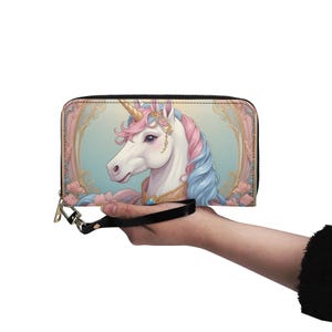 Portefeuille licorne en cuir végétalien mignon portefeuille en cuir végétalien portefeuille zippé pour femme mignon multi-poches Idée cadeau unique