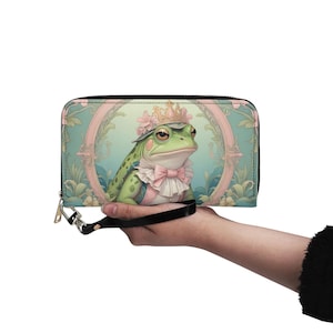 Carteira de sapo de couro vegano, carteira fofa de couro vegano, carteira feminina com zíper, carteira fofa com vários bolsos, ideia de presente única