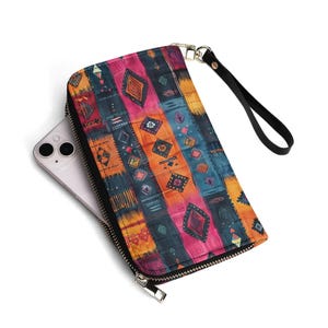 Cartera azteca retro - Cuero de PU - Estilo vintage O Cartera vintage de cuero de PU - Diseño azteca retro