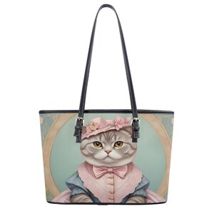 Sac pour chat Scottish Fold, sac d'art portrait de chats mignons sac fourre-tout unique grand sac à bandoulière végétalien en similicuir cadeau pour propriétaire de chat cadeau pour amoureux des animaux de compagnie
