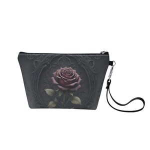 Gothic Print Rose Make Up Bag Zipper Bag Cute Bag Vegan Leather Zipper Pouch Pencil Pouch Toiletry Pouch Gift for Her Bag