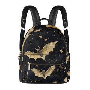 Goth Bats Vegan Leather Backpack PU Backpack Mini Backpack Cute Bags for Girls Women Gift Bags
