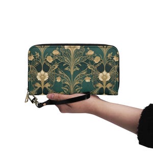Portefeuille fleuri de luxe en cuir végétalien Portefeuille mignon en cuir végétalien Portefeuille zippé pour femme Idée cadeau unique
