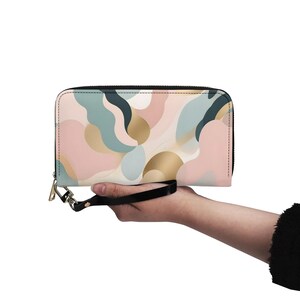 Cartera de arte abstracto Cartera de cuero vegano Linda Cartera de cuero vegano Cartera con cremallera alrededor Cartera de mujer Linda Multibolsillos Idea de regalo única